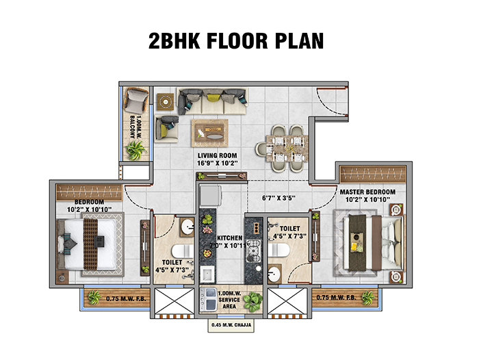 Roswalt Raya Chembur 2 BHK Floor Plan 1
