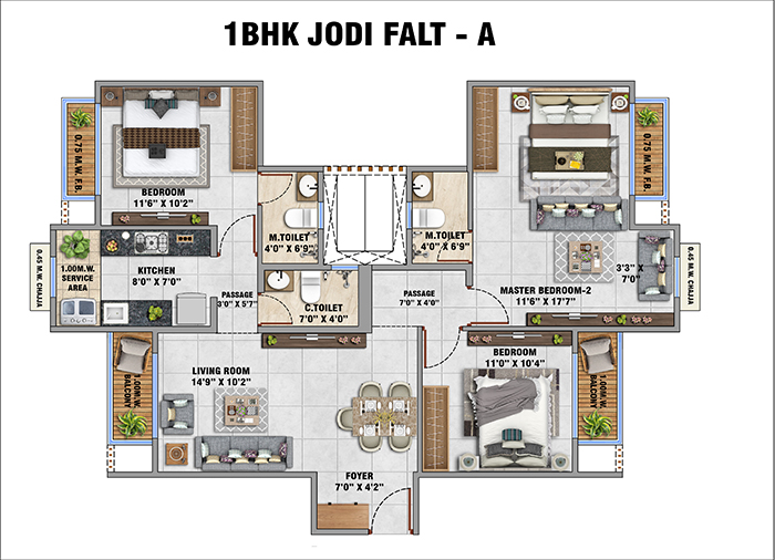 Roswalt Raya Chembur 2 BHK Floor Plan 4
